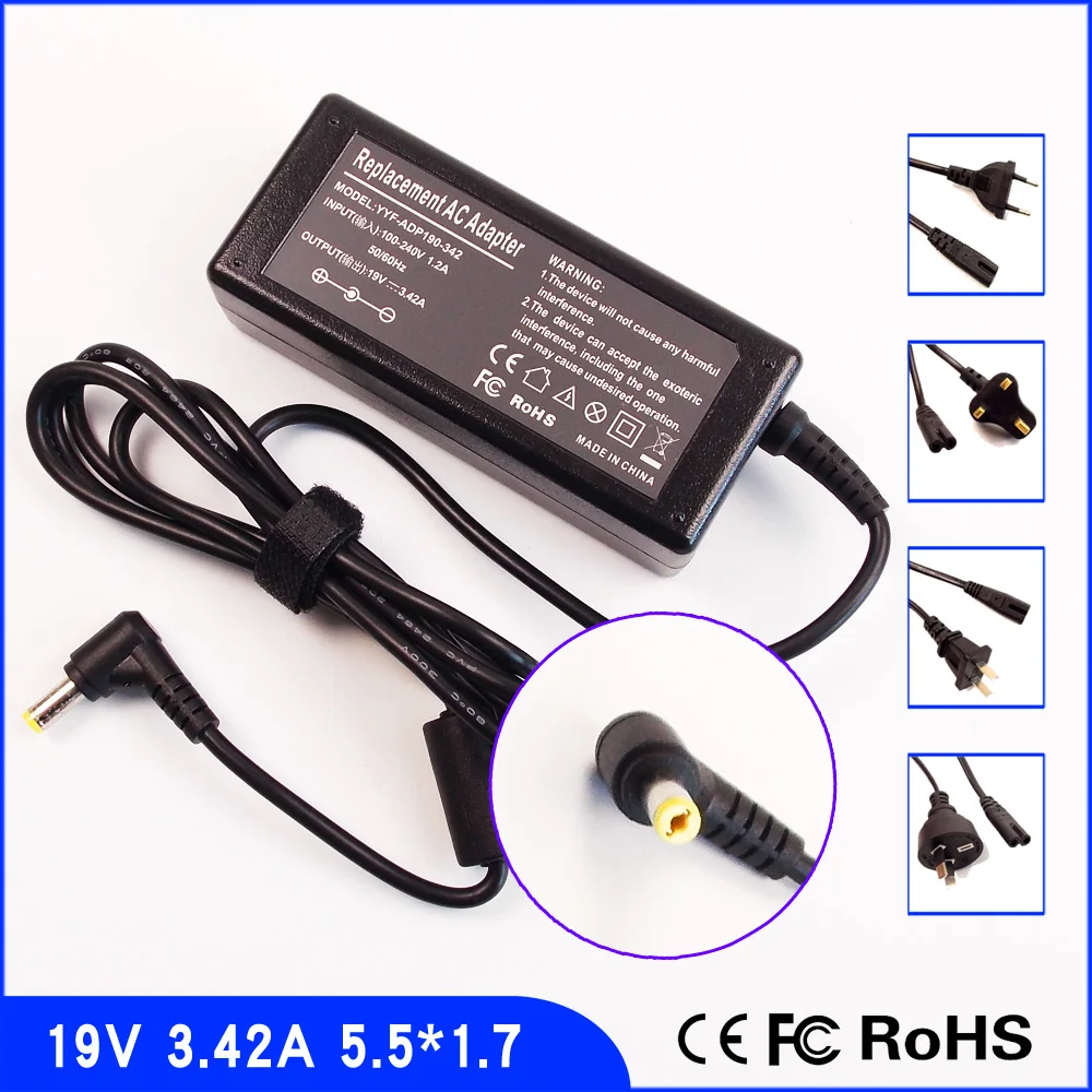 

19V 3.42A Laptop Ac Adapter Charger/Power Supply+Cord For Acer Aspire 7230 7520 7530 6530 6920 6930 9210 5220 7110 7112 5630
