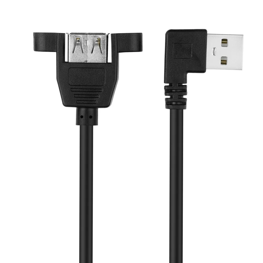 Удлинительный кабель Bochara штекер-гнездо 90 градусов левый USB 2 0 с винтовой панелью