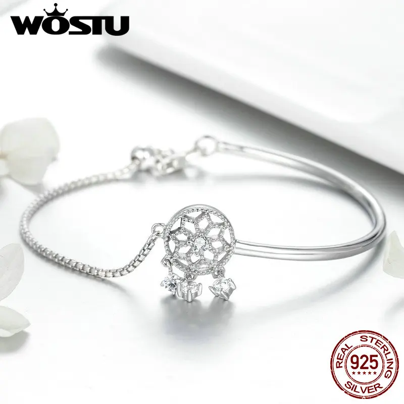 WOSTU подлинное серебро 925 пробы Ловец снов Шарм браслет для женщин Девушка День