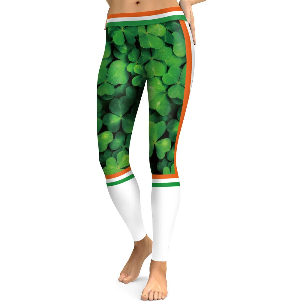 JIGERJOGER 2021 Spring summer Exercise Green clover workout print Yoga Leggings female Sports jeggings joggings tight leggin | Спорт и