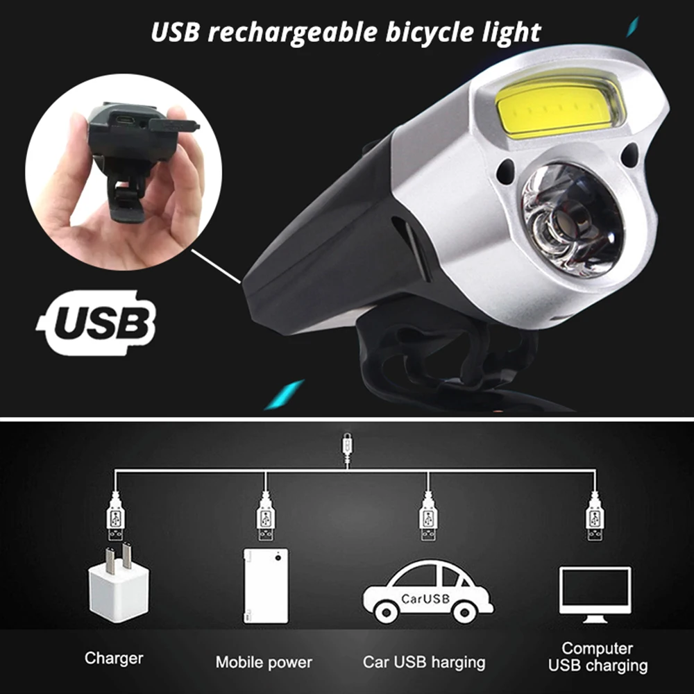 USB Перезаряжаемый велосипедный светильник 15 режимов супер яркий светодиодный COB