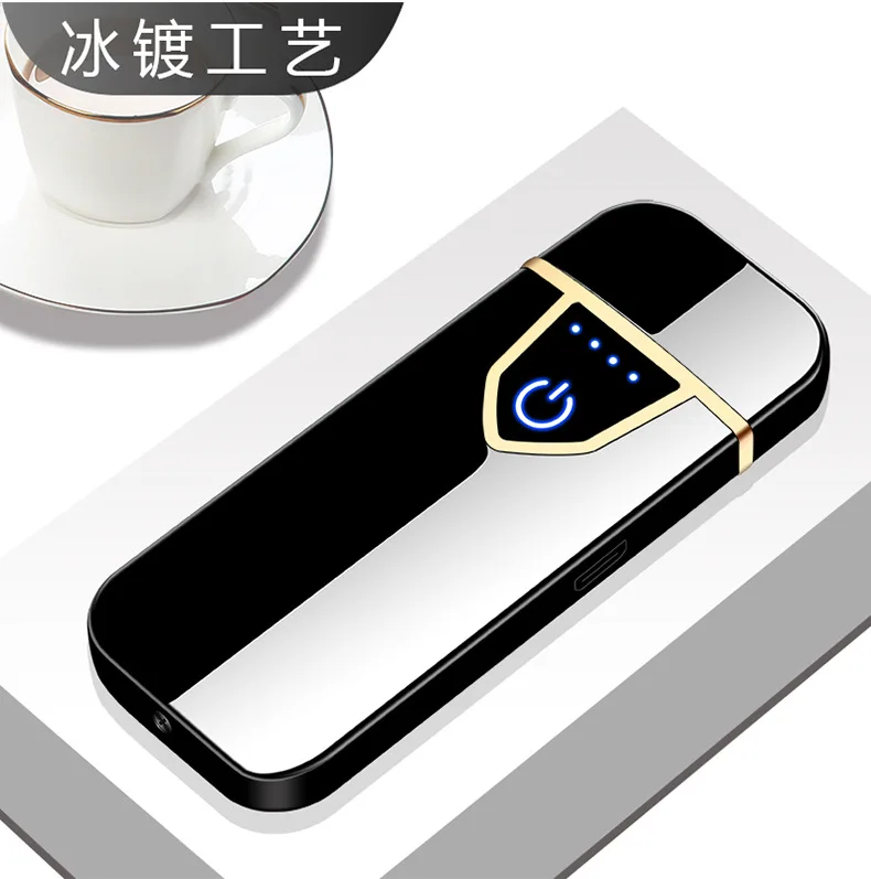 Новое поступление, сенсорный экран с USB зажигалкой, двухсторонние аккумуляторные зажигалки, металлическая электрическая зажигалка для сигарет, ветрозащитные мини-мужские подарки