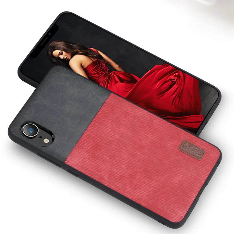 black with red Mofi для iphone XS MAX чехол для iphone XS чехол силиконовый джинсовый кожаный для iphone XR XS MAX чехол 360 противоударный - Цвет: black with red