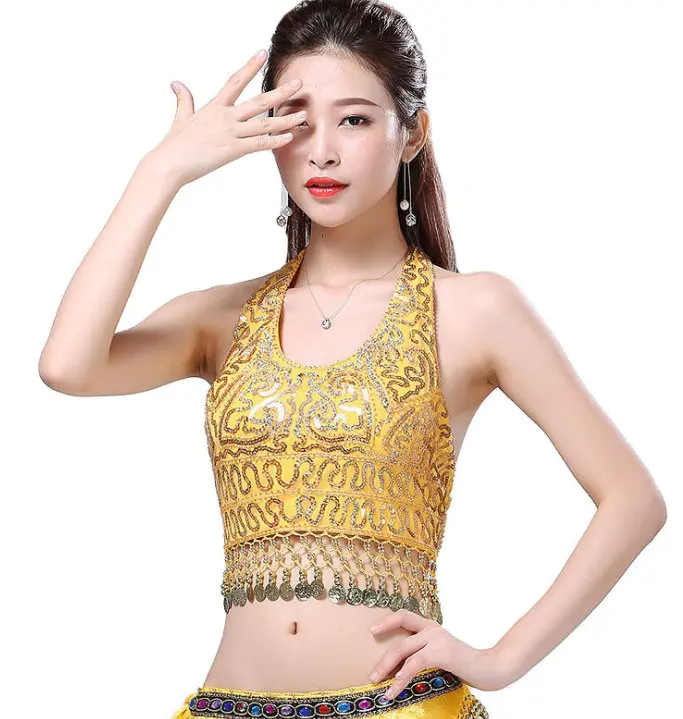 Бюстгальтер для танца живота топ бальных танцев с блестками блузка монетами