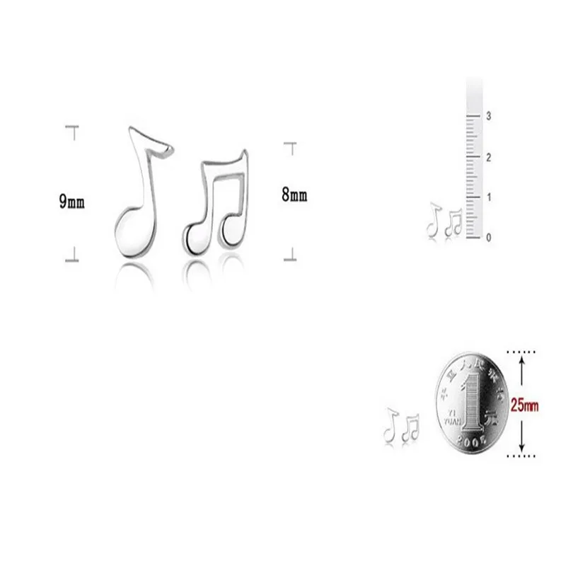 Kittenup fashion Cute Silver Plated Musical Note Stud Earrings for women Small Jewelry Girlfriend Gift | Украшения и аксессуары