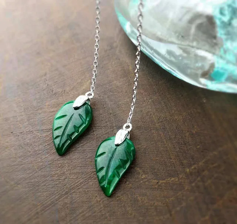 New Elegance Leafs Jasper Long Drop Earrings For Lady Real 925 Sterling Silver Fine Jewelry Engagement Christmas Gift | Украшения и