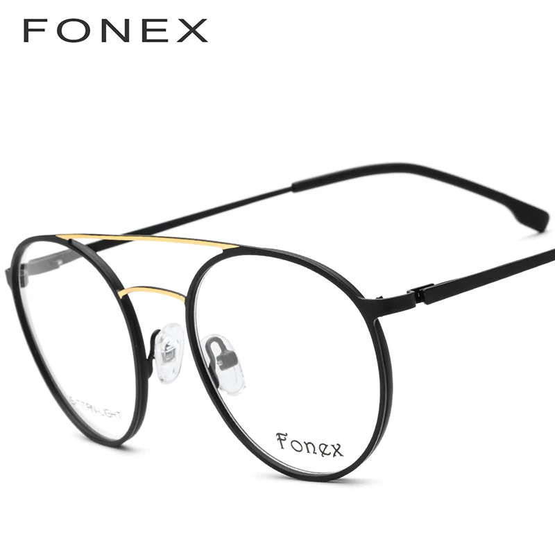 FONEX, сплав, оптические очки, мужские, Ретро стиль, Круглые, по рецепту, очки, оправа для женщин, Ретро стиль, близорукость, Безвинтовые очки, 7055 - Цвет оправы: Black Gold
