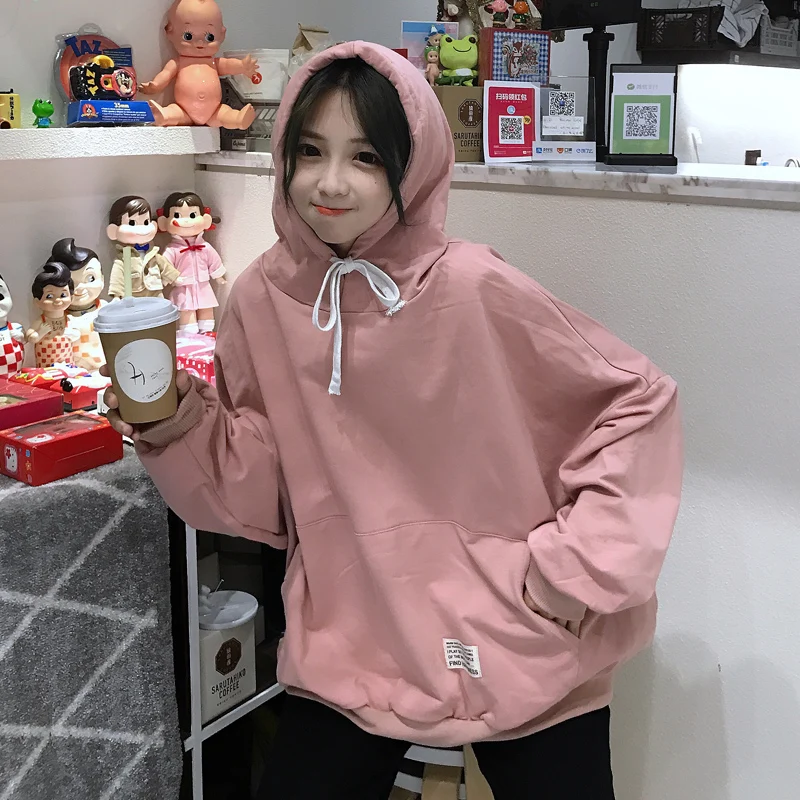 Толстовки больших размеров для женщин Harajuku BF шикарные свободные милые толстовки трендовая печать для женщин корейский стиль Тонкий пуловер для студентов на каждый день
