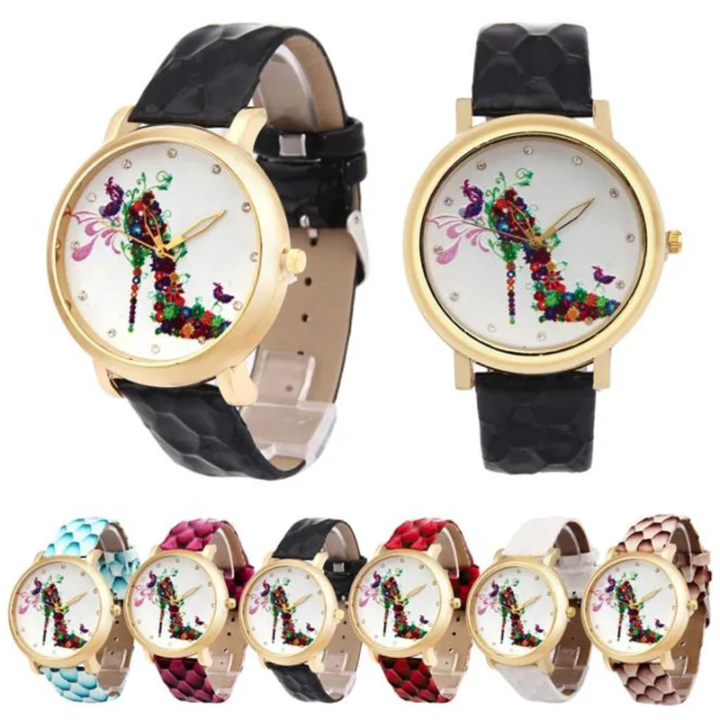 Модные туфли на высоком каблуке аналоговые кварцевые часы Vogue с кожаным ремешком