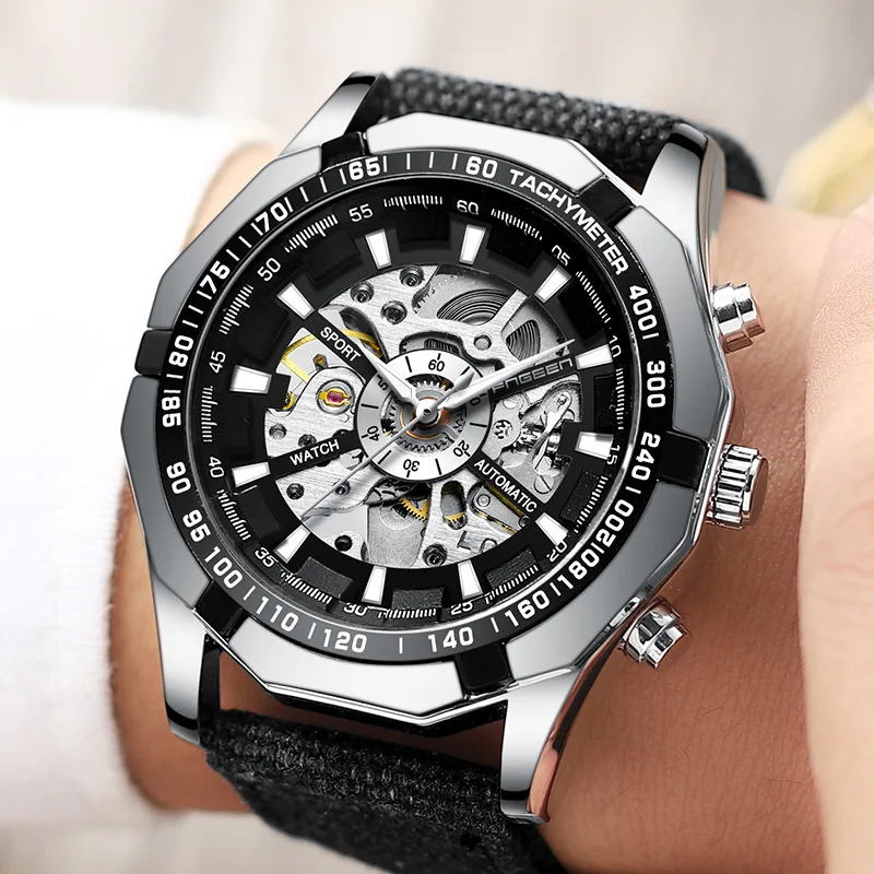 Man Mechanical Watch Skeleton Dial Tourbillon Men's Automatic Self Wind Male Clock Military Waterproof Watches for Men | Наручные