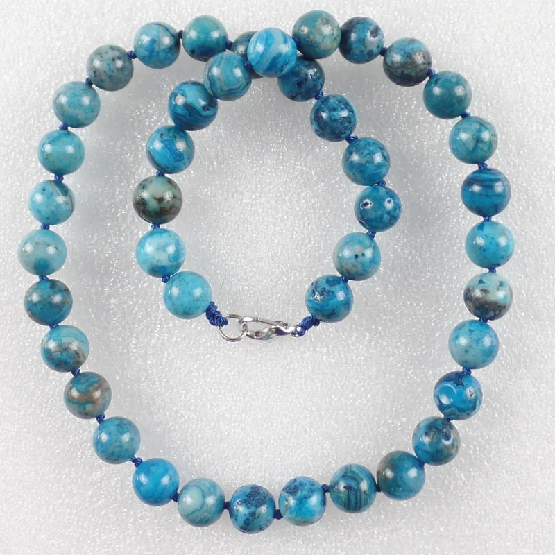 Новинка модное круглое ожерелье 10 мм синего цвета Crazy Lace Agates эластичный браслет