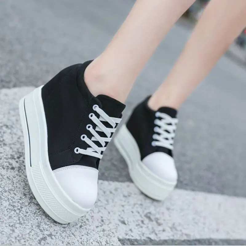 

Women vulcanized sneakers 2019 woman spring autumn canvas shoes breathable high Increase platform wedge casual shoes BA-73