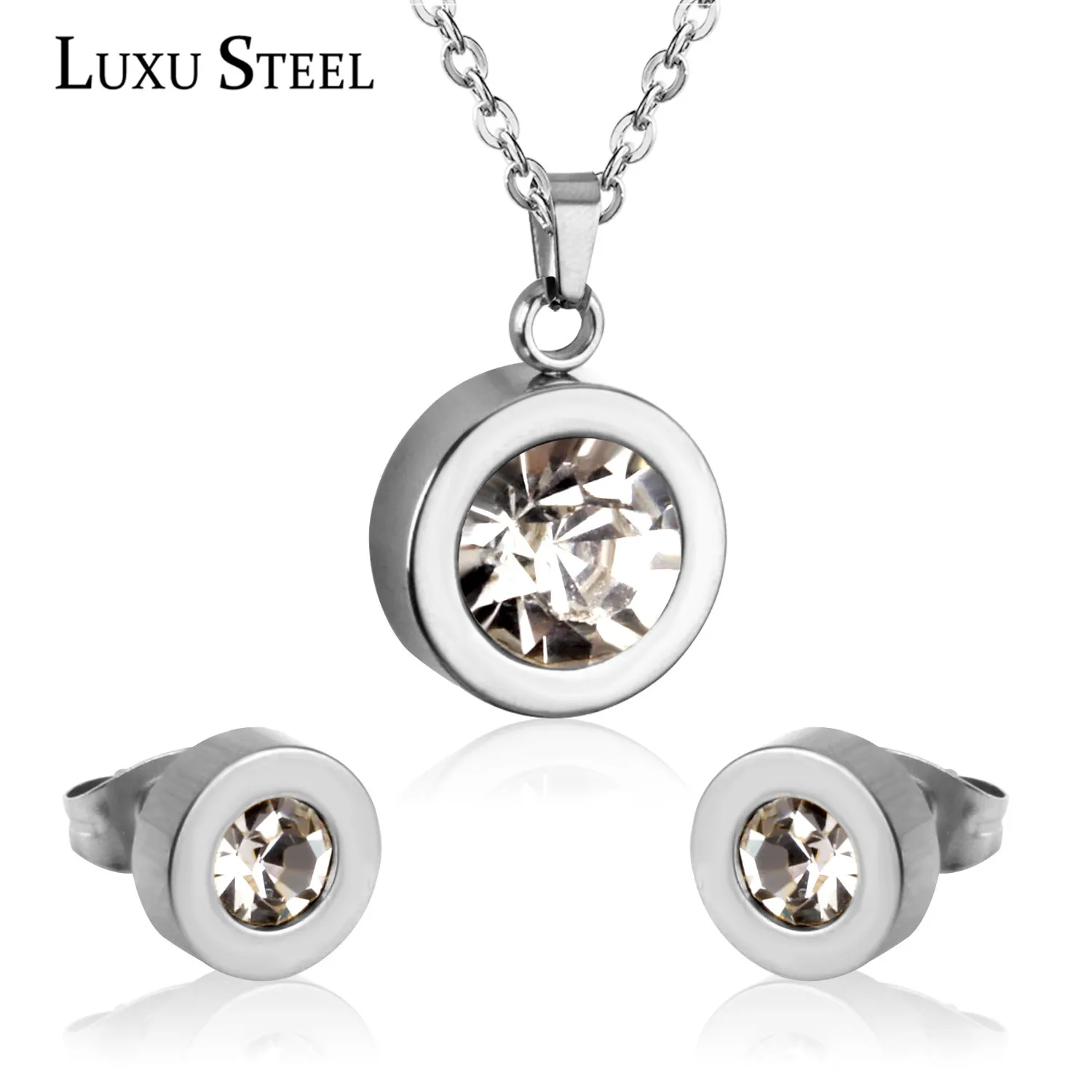 Женский комплект из колье и серёг нержавеющей стали|austrian crystal jewelry set|jewelry sets for
