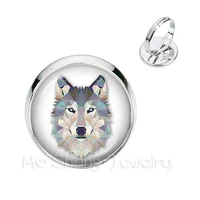 2019 new wild animal wolf rings glass cabochon art painting ring coloful wolf jewelry for girls boy
