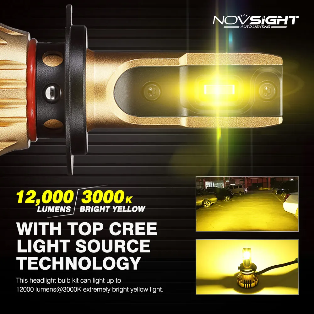 NOVSIGHT H7 светодиодный фары H11 H19005 9006 автомобильные 72 Вт 12000LM 3000 К золотой желтый