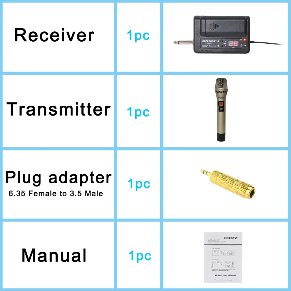Металлический ручной передатчик FREEBOSS 1 Way беспроводной микрофон для камеры
