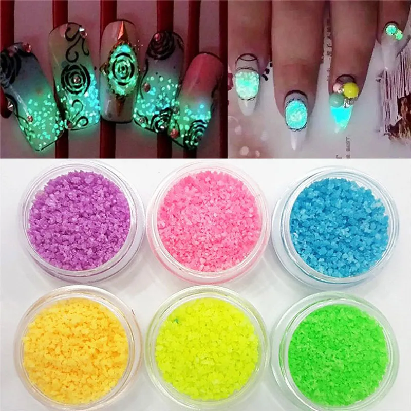 

1 Box 3g Nail Art Powder Glow Sand Particles Fluorescent Stone Small Gravel Nail Decoration Nail Glitter Stone for Polish
