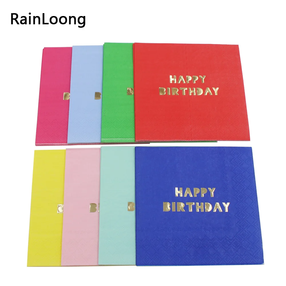 [RainLoong] 3Plys 20ct фольги золотой напиток салфетка с днем рождения бумаги салфетки для