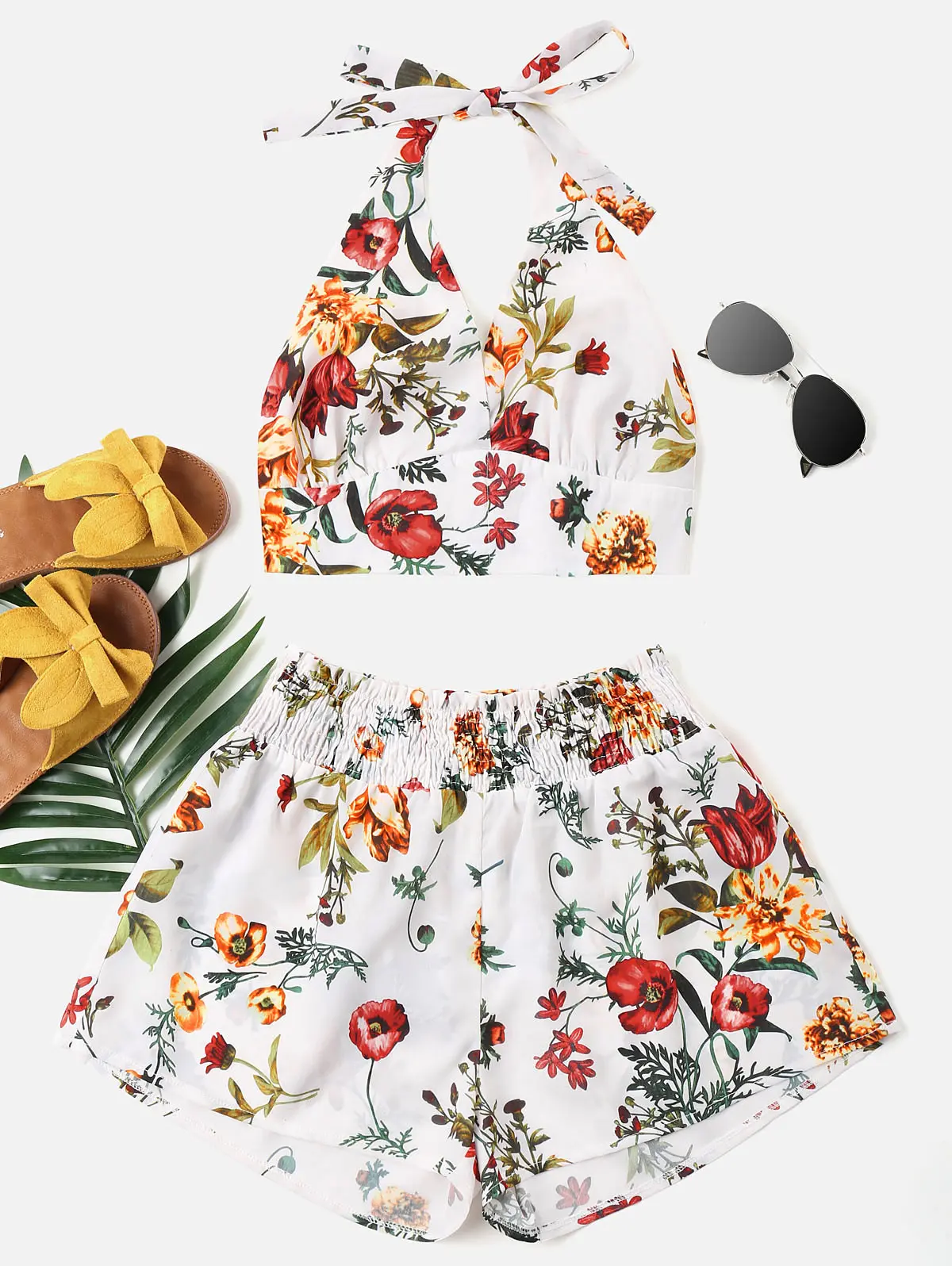 Женский короткий топ ZAFUL с цветочным принтом без рукавов эластичной талией