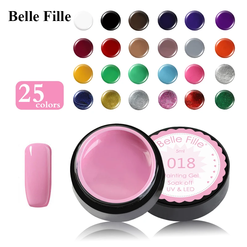 Belle Fille 25 Цвета Краски ing гель однотонные чистых блестящих замочить от УФ