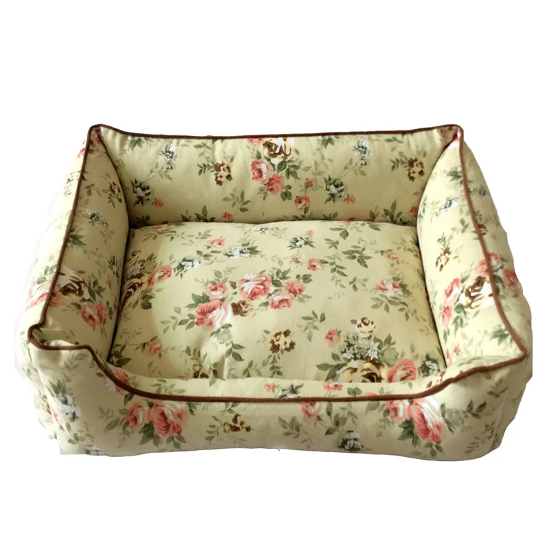 Precio Cama Y Sofás Con Estampado Floral Para Perro, Caseta Para Mascotas, Nido De Peluche De Lona De Algodón, 3 Colores Disponibles, Almohada Y Blandos Suaves Incluidos
