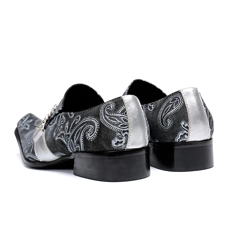 Броги мужские из натуральной кожи винтажные серые с украшением в виде железной