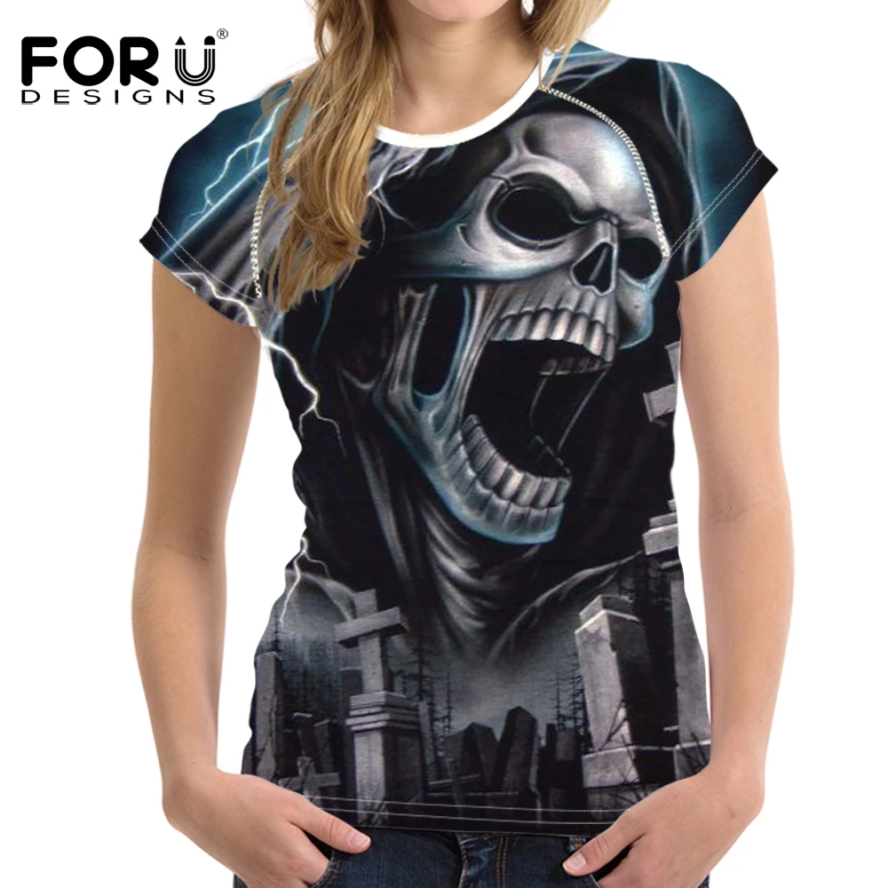 

FORUDESIGNS/футболки для мальчиков и девочек с прикольным череп голова узор разноцветная футболка для дамы лето, повседневные топы с коротким ру...