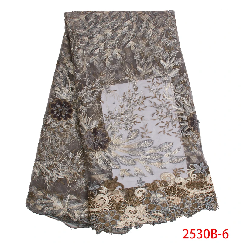 

French Lace Fabric High Quality Embroidered African Tulle Velvet Lace Fabric with Beads Nigerian Laces Fabrics KS2530B-1