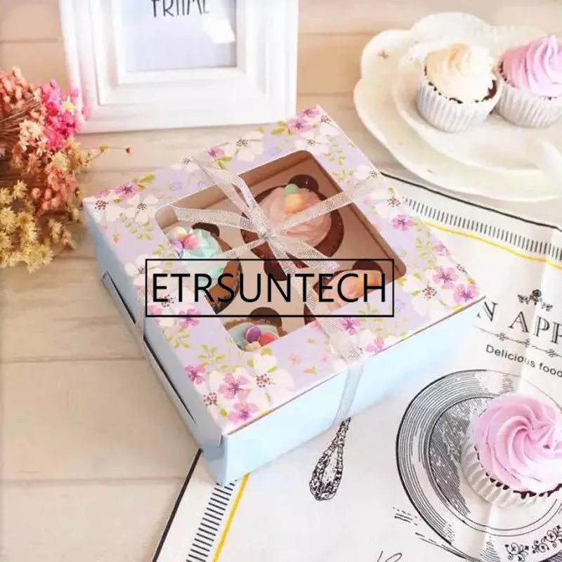 100 шт цветок Подарочная бумажная коробка Свадебная вечеринка Крафт с окном торт
