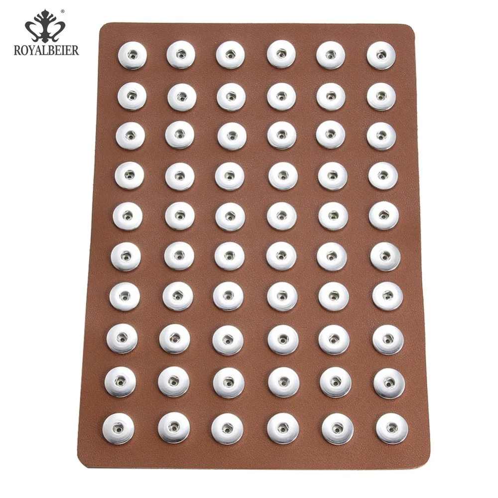 

ROYALBEIER Multicolor PU leather Metal Snap Button Display Board Unisex DIY Jewelry With 60pcs Buttons charm fit 18mm ZJ0007