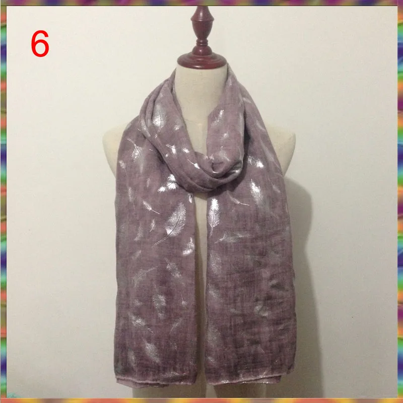 Женский Длинный шарф из хлопка и льна элегантный серебристый хиджаб с перьями