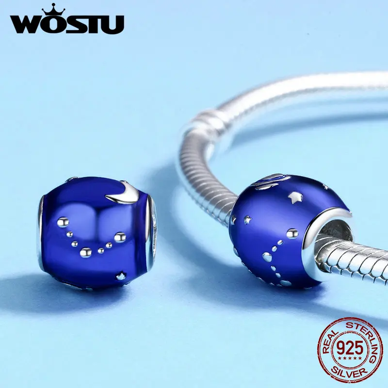 WOSTU модные новые 925 стерлингового серебра галактика звезда и Луна синий эмаль