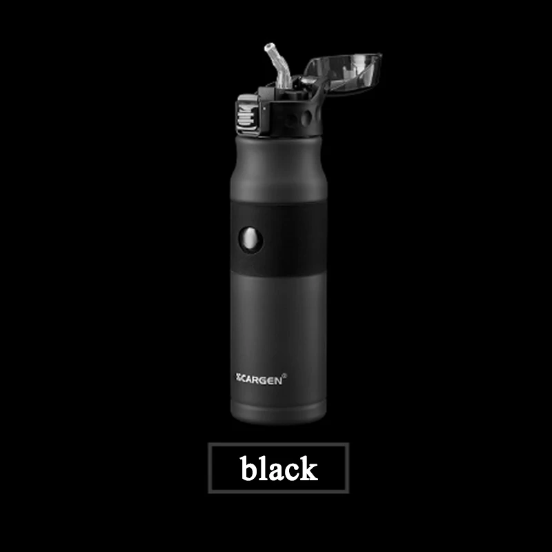 black 600 мл пластиковая бутылка для воды спортивная бутылка белая крышка для бутылки с соломинкой с переключателем дорожный чайник фляга бутылка для спорта бег Велоспорт - Цвет: black