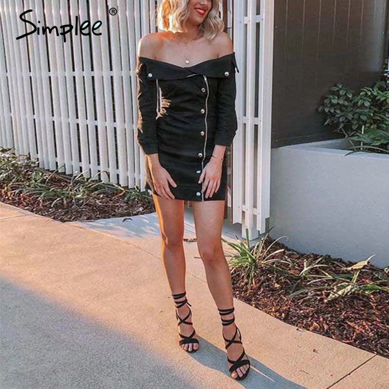 Осенне-зимнее женское мини-платье Simplee черное облегающее платье на молнии с