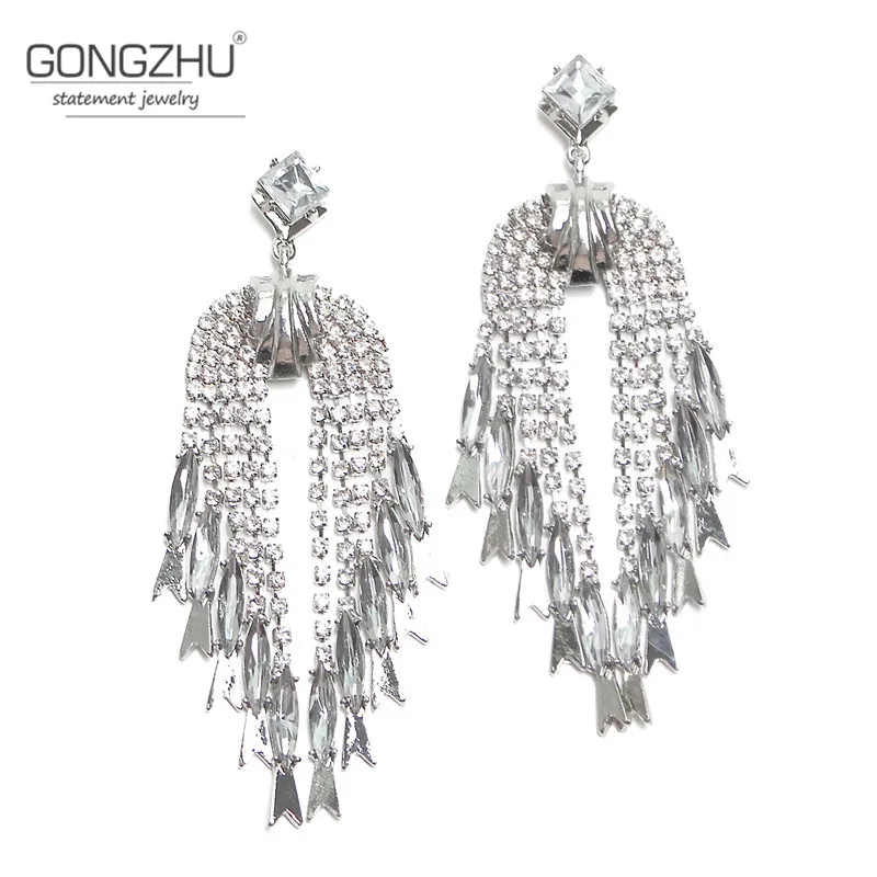 Женская Длинные Серьги Позолоченные Мотаться Кистями серьги Кристалл Падение