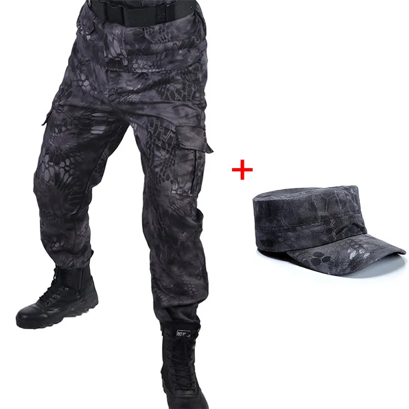 pants with cap Лесной камуфляж штаны-карго для мужчин Военная Униформа тактический полиции работы мотобрюки спецназ армейская камуфляж брюки для девоче - Цвет: pants with cap