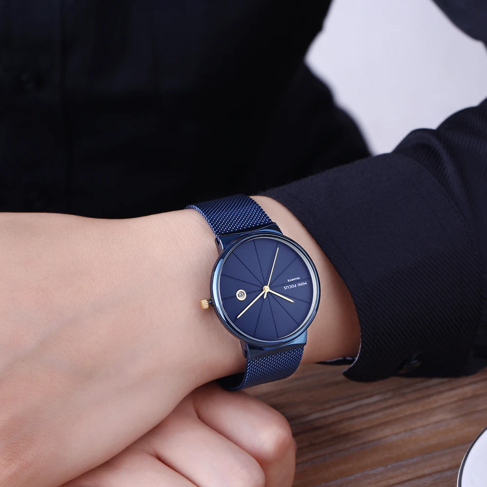 MINI FOCUS Men's Simple Mesh Strap Quartz Watches 2019 New Waterproof Wristwatch Man Relogios Masculino Clock 0176G Blue | Наручные