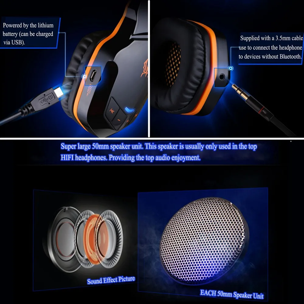 Игровые наушники KOTION B3505 беспроводной bluetooth спортивные микрофон для телефонной