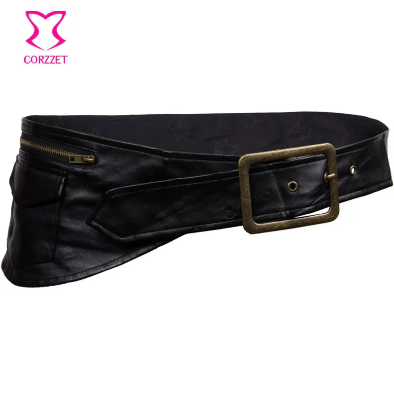Черный карманный ремень из искусственной кожи в готическом стиле пояс стимпанк