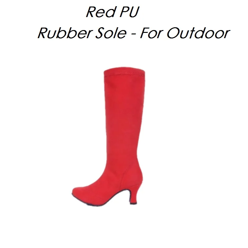 Red PU For Outdoor Fan wu fang/Новинка года; сапоги для латинских танцев из PU искусственной кожи и плюша; осенне-зимние женские сапоги для танцев на высоком каблуке с резиновой/меховой подошвой; 868 - Цвет: Red PU For Outdoor