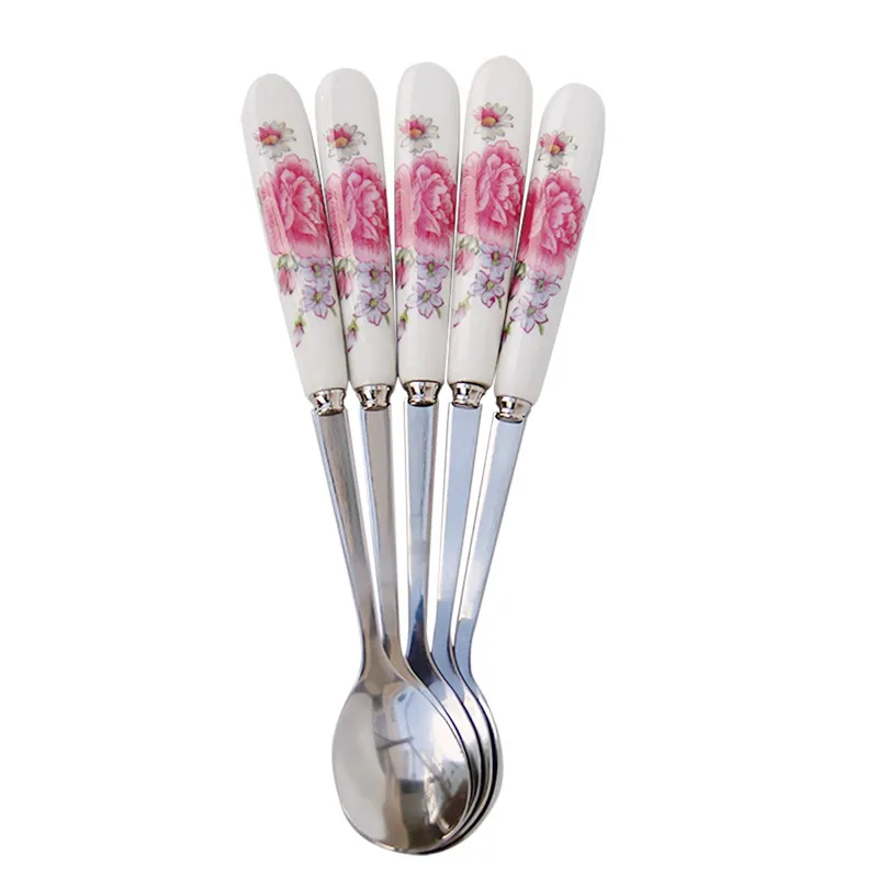 5pcs Peony spoon 5 шт./компл. Винтаж Королевский Стиль небольшой Кофе инструменты Посуда Столовые приборы Кухня столовая посуда набор инструментов - Цвет: 5pcs Peony spoon