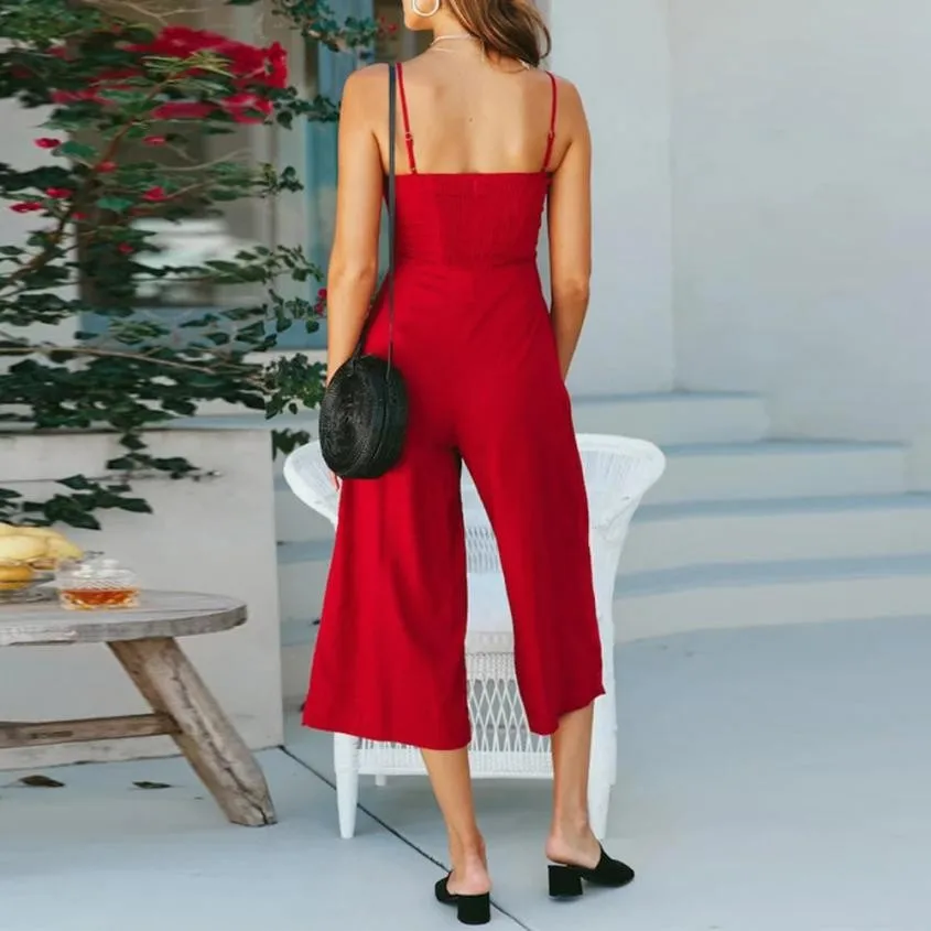 Высокая приталенные с широкими штанинами комбинезон Для женщин праздничные