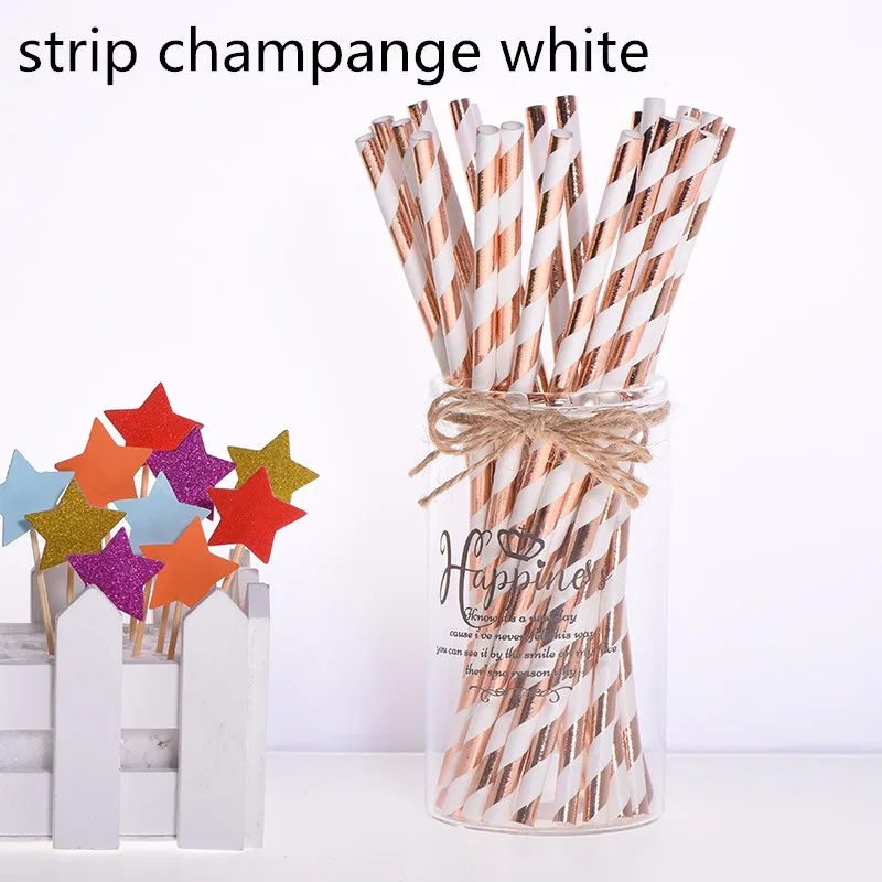 h-s champange white 25 шт. Топпер для торта Зеленые Бамбуковые бумажные соломинки для детей с днем рождения свадебные декоративные вечерние тропические принадлежности соломинки для питья - Цвет: h-s champange white