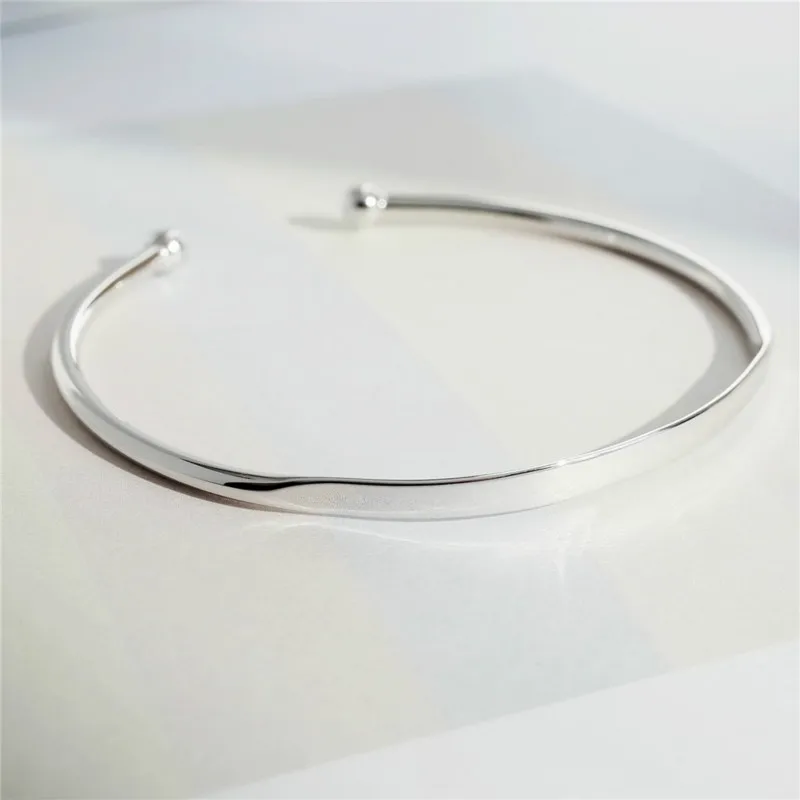 Flyleaf Brand 100% 925 Sterling Silver Smooth Round Open Bracelets & Bangles For Women Minimalism Lady Fashion Jewellery