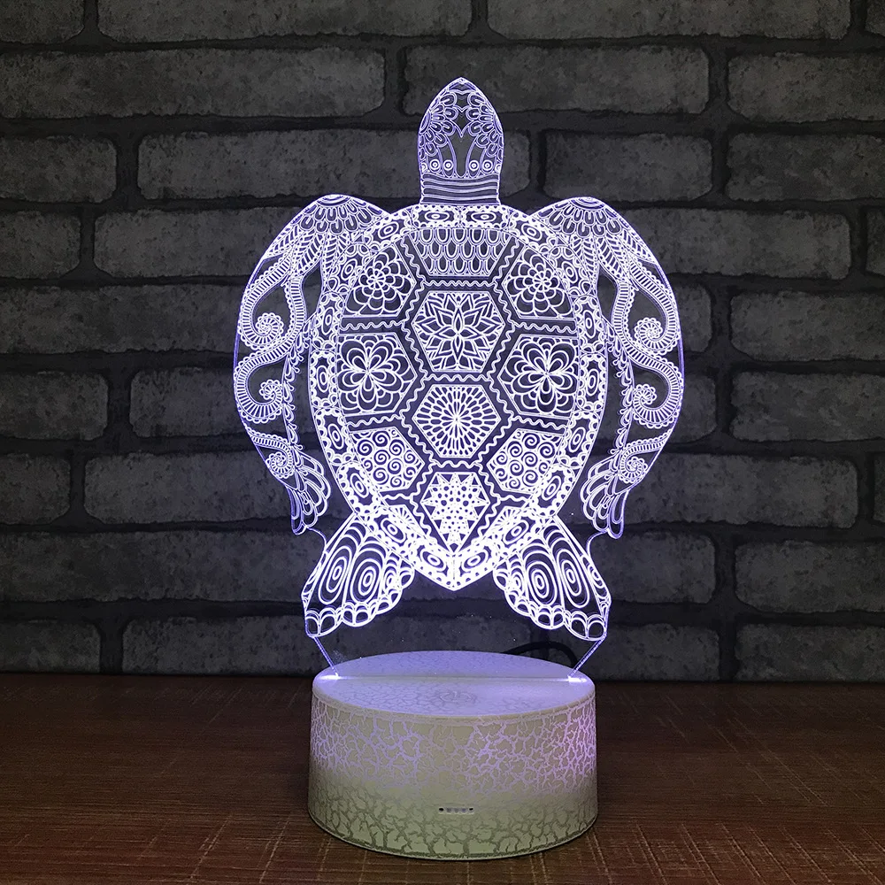 Черепаха визуальный 3d светодиодный Ночник Прекрасный 7 цветов Изменение 3D лампа