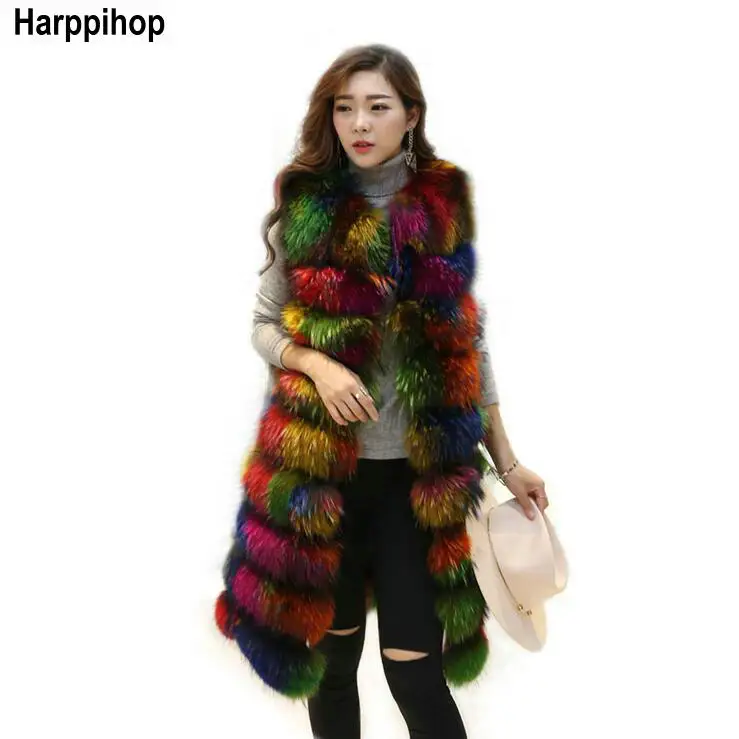 

Женская меховая куртка Harppihop, зимний жилет из натурального меха енота, 2 цвета, 2017