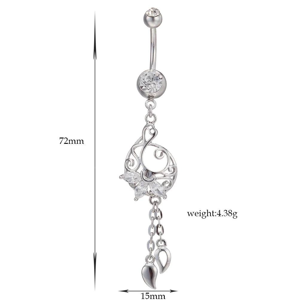 Женское кольцо для пирсинга живота голубое/фиолетовое пупка с кисточками