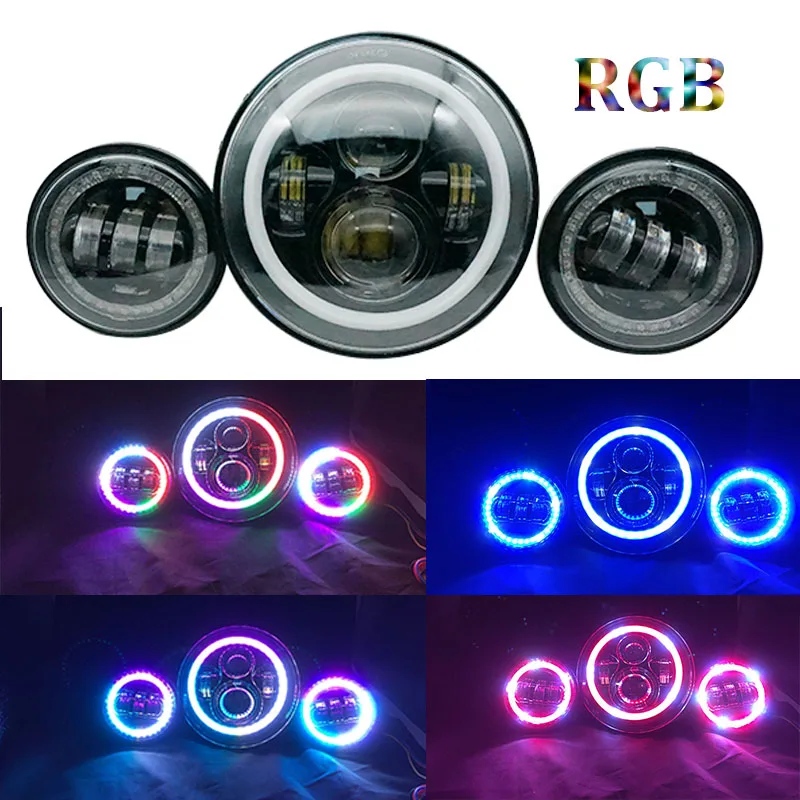 Светодиодные фары ближнего и дальнего света 7 дюймов 40 Вт RGB с дистанционным