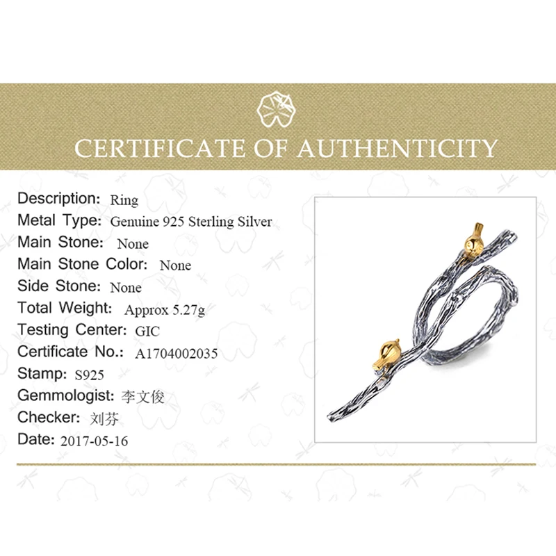 Женское кольцо в виде птицы Lotus Fun дизайнерское ручного изготовления из