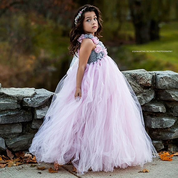 Girl Dress Princess Pink Flower Dresses Beautiful Grey Children for Girls 14year | Детская одежда и обувь